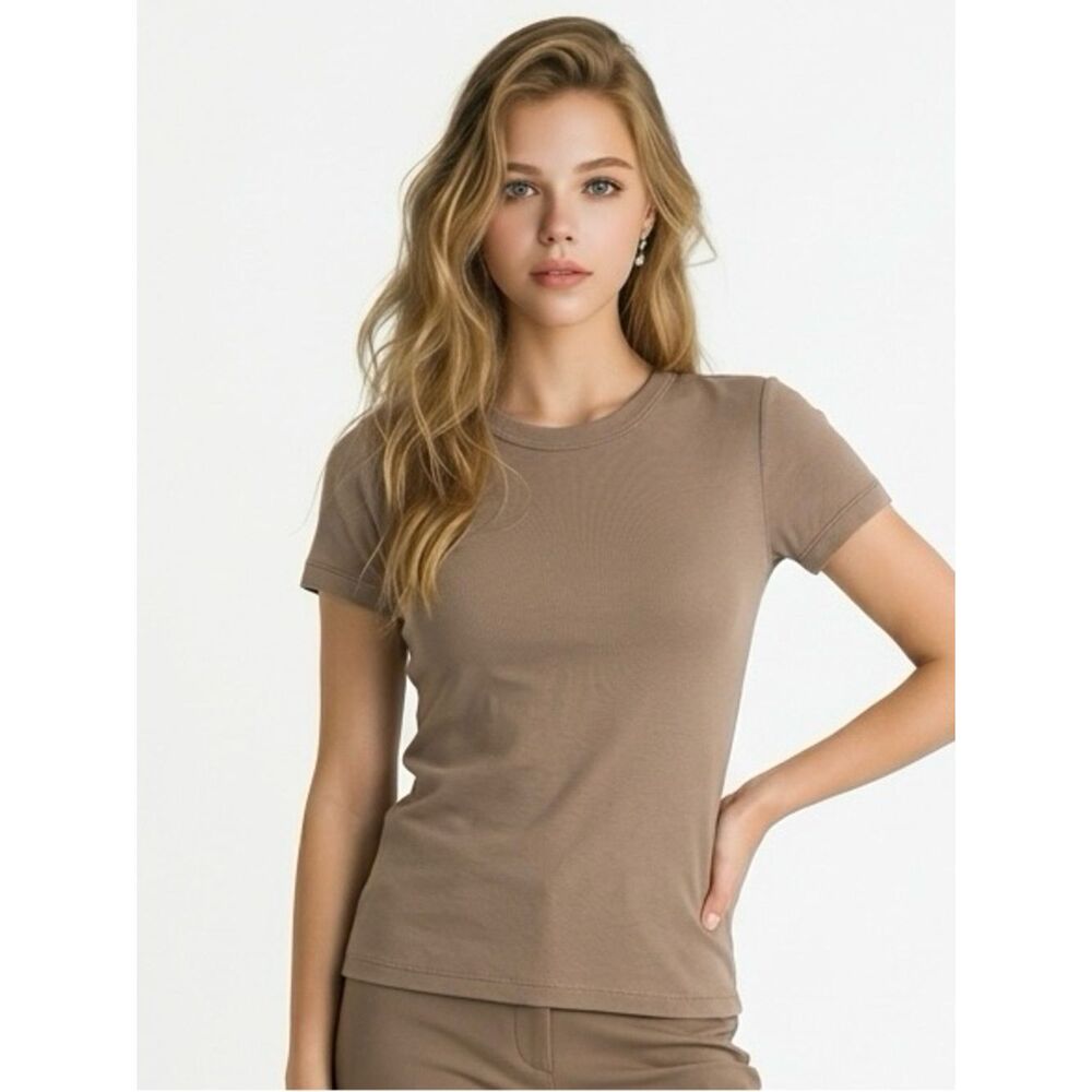 GIORGIO ARMANI | Vintage Classic Crewneck Short-Sleeve Top Taupe Women’s Size 10